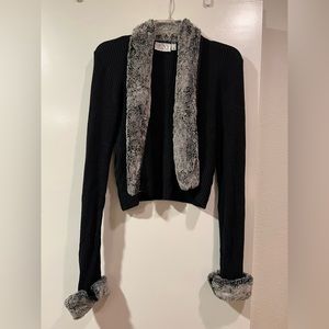 Vintage MCNY sweater with faux fur trim collar/front and cuffs - size small